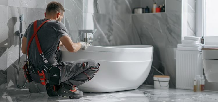 Kád beépítés modern fürdőszobában szerelés közben